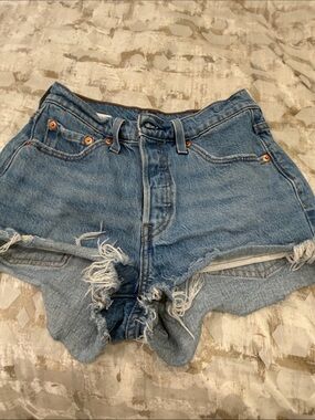 Levi's Light Blue Distressed High-Rise Denim Shorts